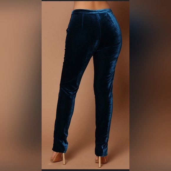 Elegant Velvet Teal Women's Pants - Picture 2 of 6